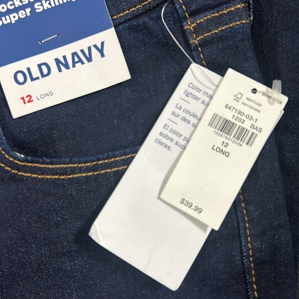 77.   NWT  Old Navy rockstar Women's super Skinny Jeans - Dark Blue size 12 L - Picture 3 of 8